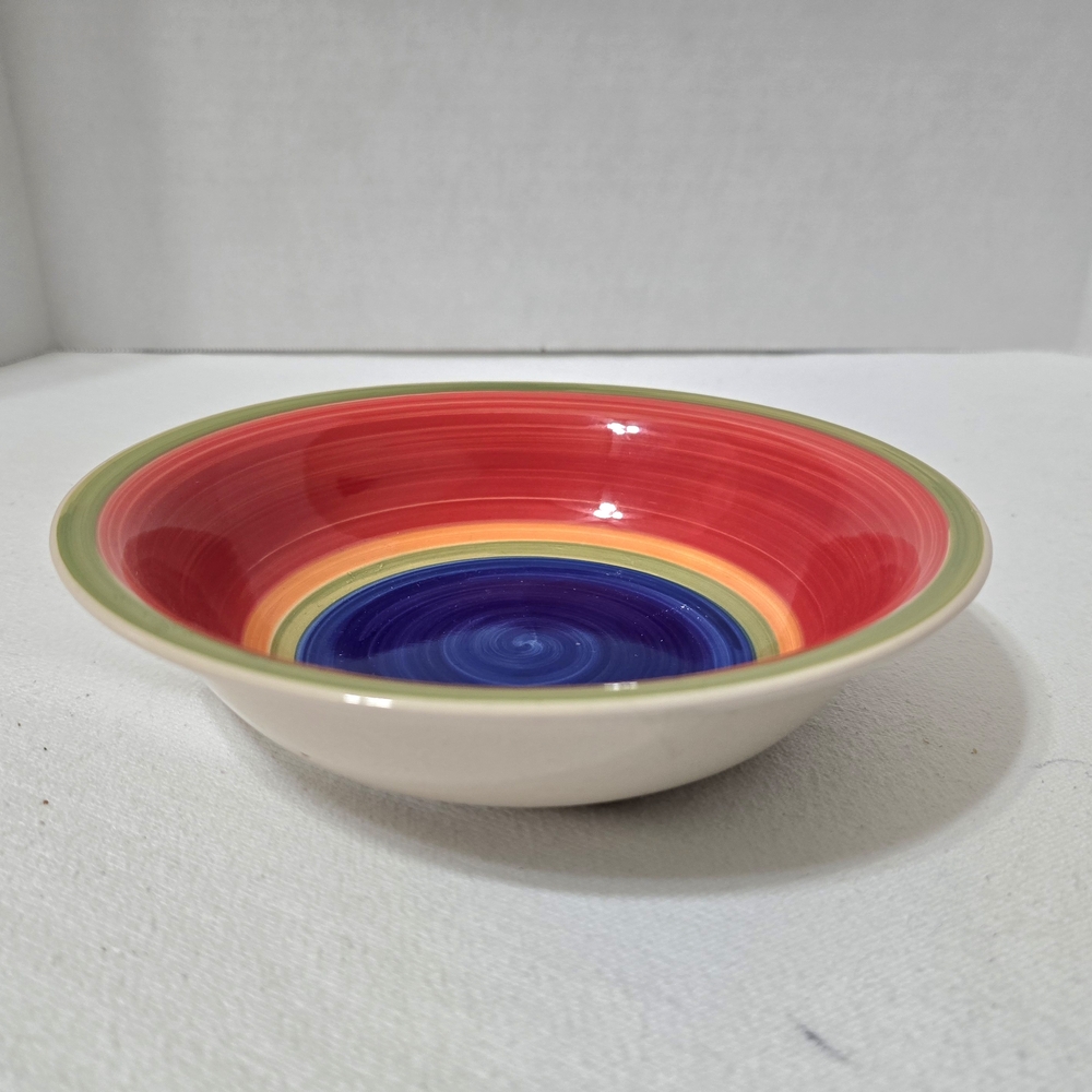Royal Norfolk Mambo Soup/Cereal Bowl Blue Ctr Green/Orange/Red Bands Green Rim